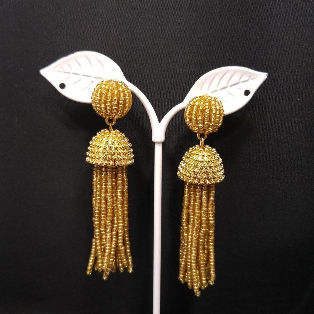 Baublebar Gold Seed Bead Post Earrings, 3 Inches, Fringe Seed Bead Tassels
